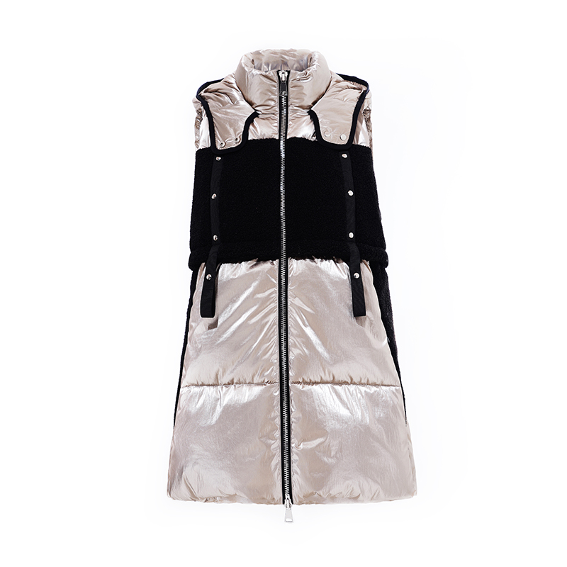Dames,'matallic texture and sherpa contrast cappeding vest / down vest